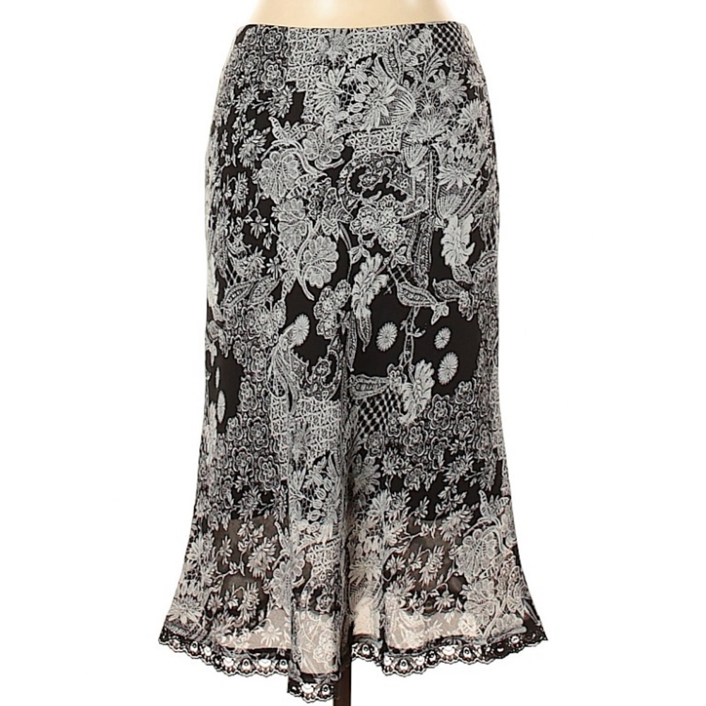 Size 10/L Midi Floral Paisley Black Skirt 90s like